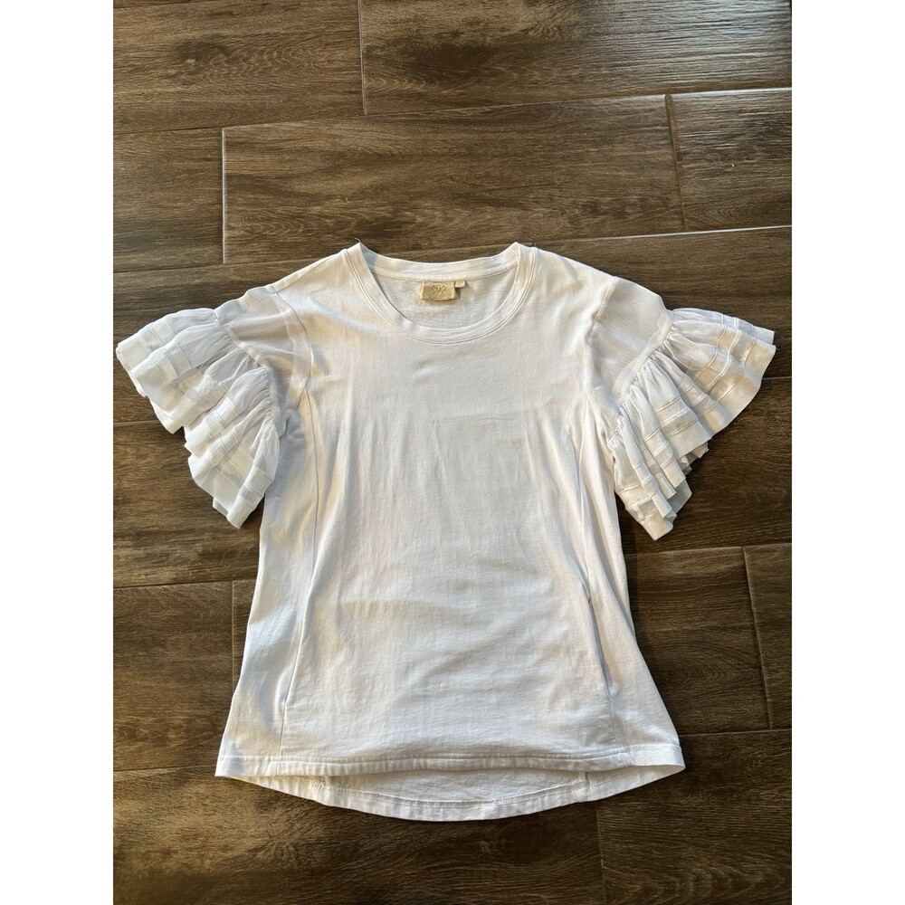 Vanessa Virginia By Anthropologie White Flutter Sleeve Top Size M‎ Cotton